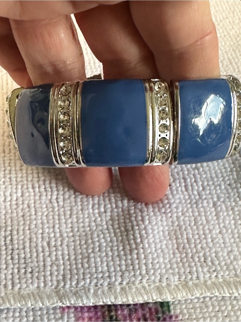 Unk Blue Enamel Stretch Bracelet with Crystal Bands